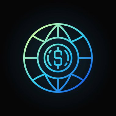 Sikke vektör mavi anahat simgesini içinde dünya dünya