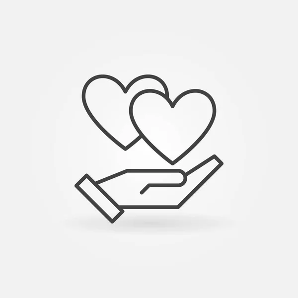 Hand with hearts vector icon in thin line style — Stock Vector