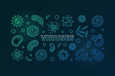 Virüs renkli yatay banner. Vektör patojen çizim