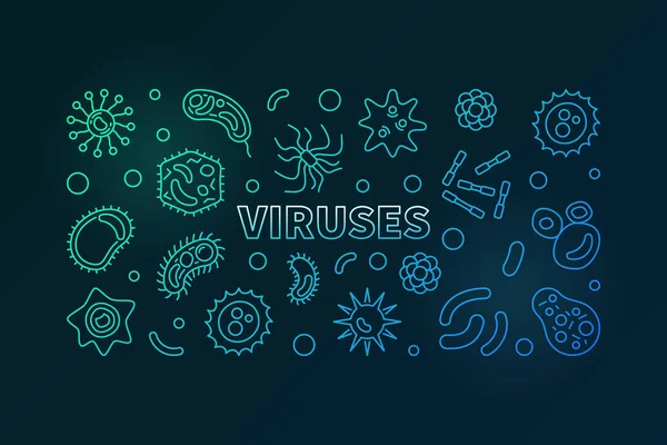 Virus berwarna banner horisontal. Ilustrasi patogen vektor - Stok Vektor
