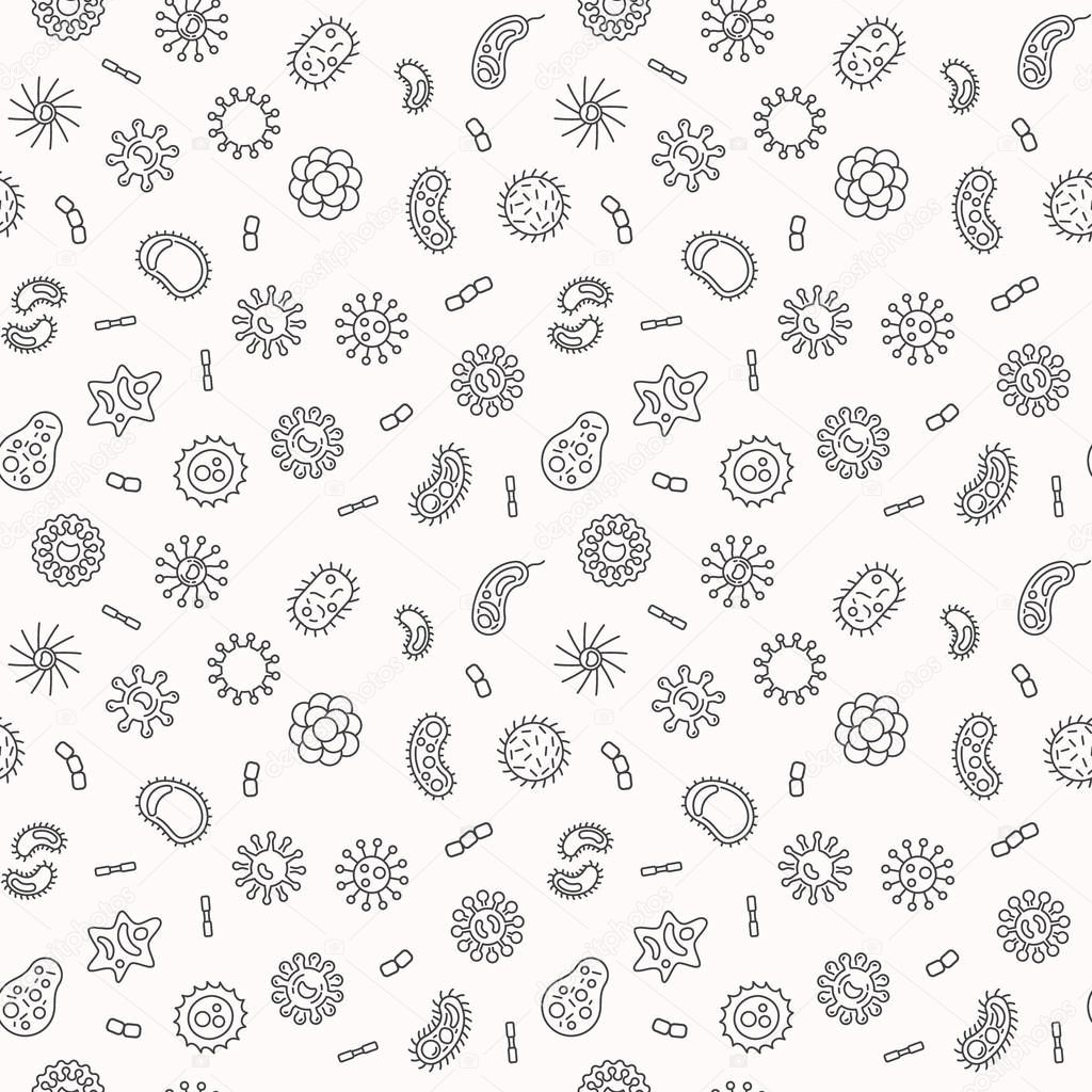 Seamless bacteria pattern. Vector microbiology illustration