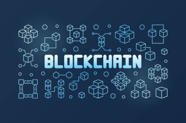 Blockchain teknoloji mavi anahat afiş. Vektör çizim