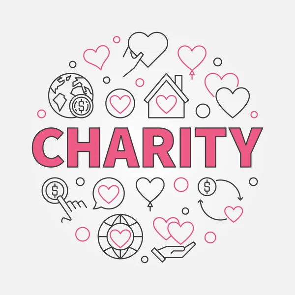 Charity round vector illustration in outline style — Stock Vector