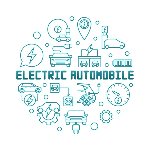 Automóvel elétrico redondo vetor ilustração em estilo de linha fina — Vetor de Stock