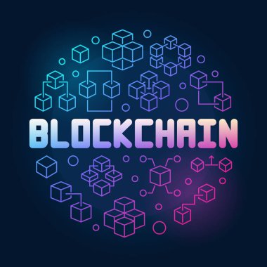 Blockchain teknoloji yuvarlak renkli vektör hat illüstrasyon