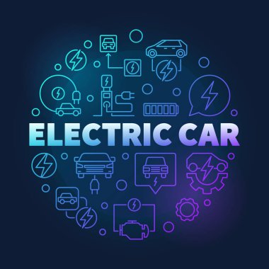 Vektör mavi renkli çizgi çizim yuvarlak elektrikli otomobil