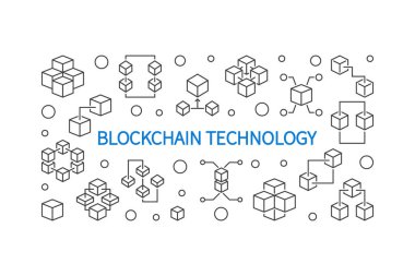 Blockchain teknoloji vektör anahat yatay çizim