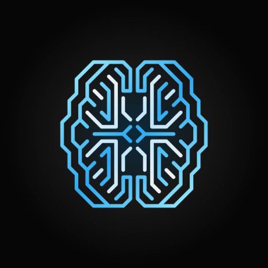 Dijital akıllı beyin vektör kavramı mavi çizgi simgesini veya koyu arka plan sembolü