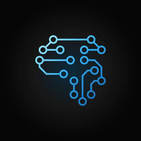 Мозг человека как цифровая схема синий контур значок — стоковый вектор