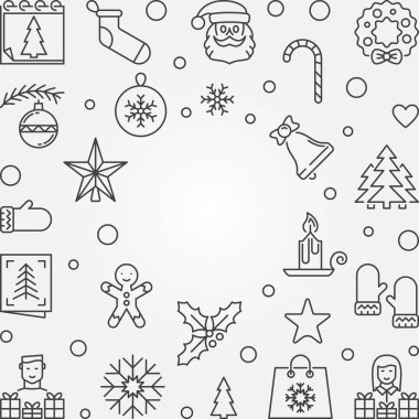 Noel ve yeni yıl Anahat çerçeve. Vektör çizim