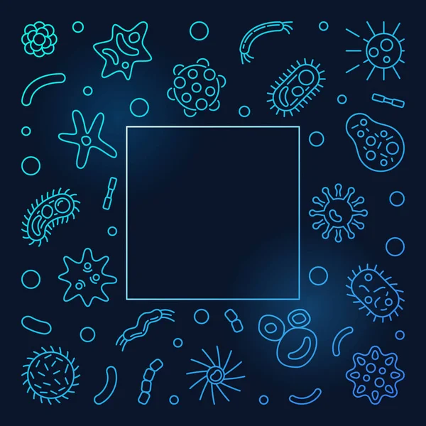 Microbiología contorno marco azul. Ilustración del concepto vectorial — Vector de stock