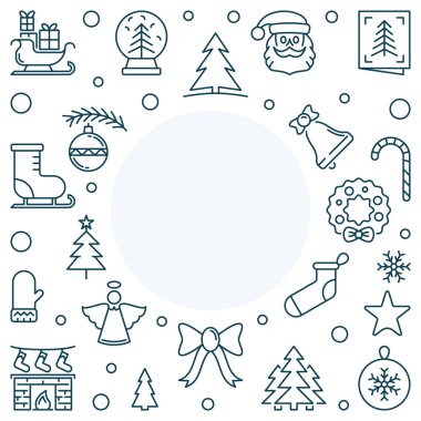 Xmas veya yeni yıl tatil vektör çizgili kare çerçeve