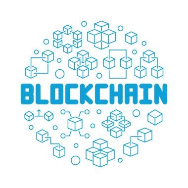 Blockchain teknoloji vektör anahat illüstrasyon mavi