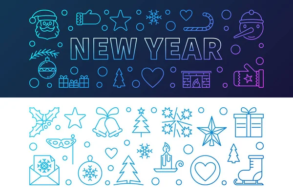 Bannières colorées vectorielles de contour de nouvelle année. Illustration vectorielle — Image vectorielle