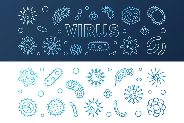 Conjunto de banners creativos de virus azul - ilustración lineal vectorial — Archivo Imágenes Vectoriales