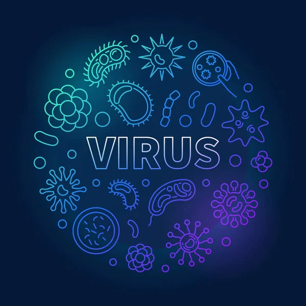 Virus vektor bundar ilustrasi terang biru dalam gaya garis tipis - Stok Vektor