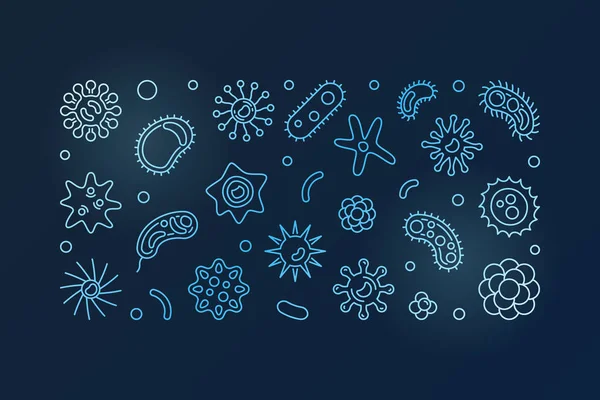 Bandeira azul vetorial de microrganismos. Ilustração microbiológica — Vetor de Stock