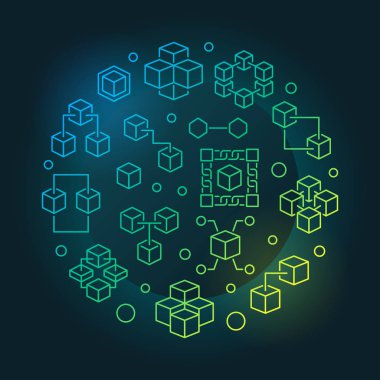 Blockchain teknoloji vektör yuvarlak illüstrasyon renkli