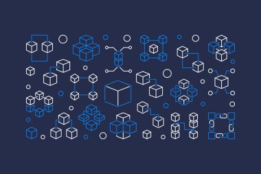 Blockchain teknoloji kavramı mavi anahat vektör afiş