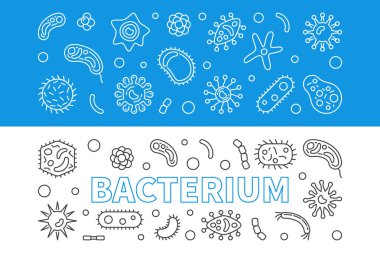 Bakteri Mikrobiyoloji afiş. Vektör anahat çizim