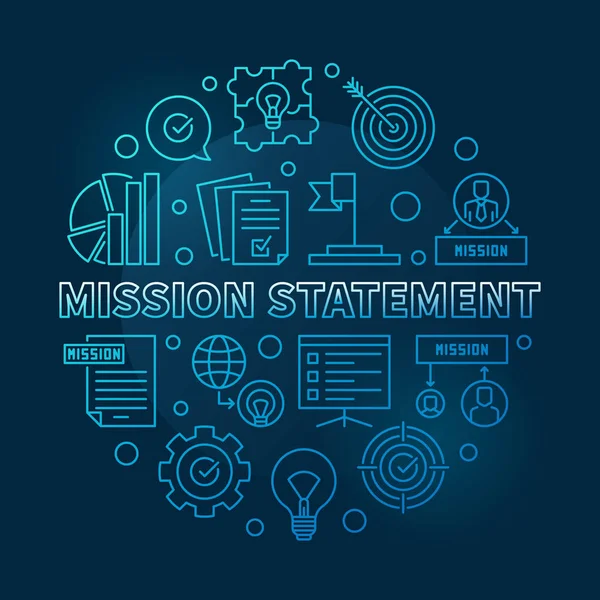 Misión Declaración vector redondo azul esquema ilustración — Vector de stock