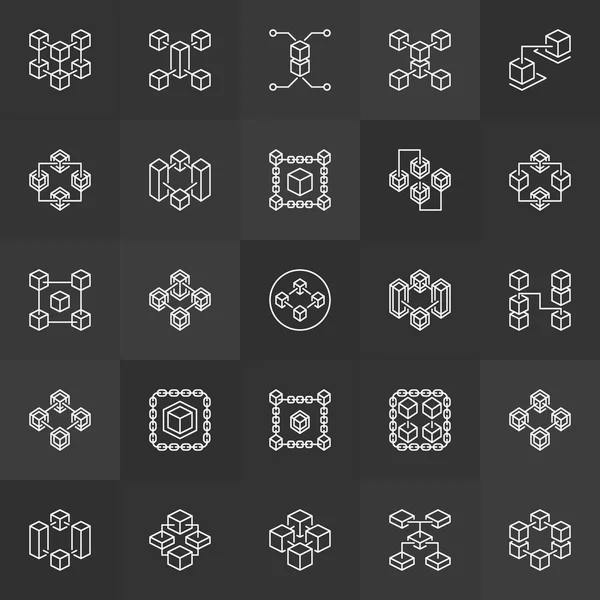 Block chain technology outline icons. Vector blockchain signs — Stock Vector