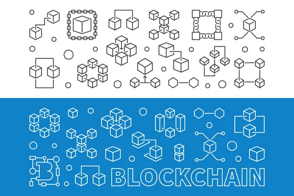 区块链加密货币轮廓矢量横幅设置 — 图库矢量图片