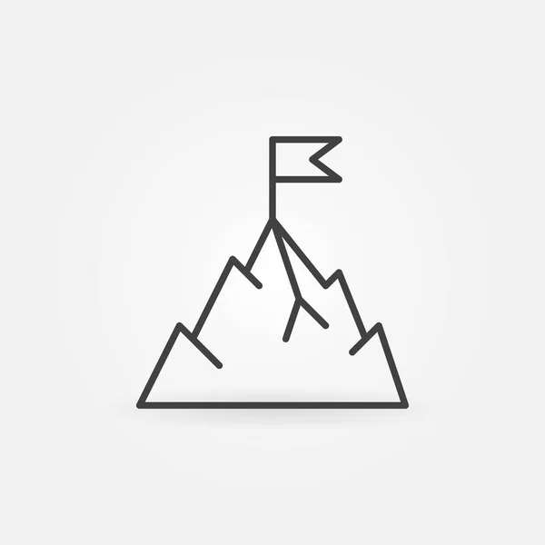 Montaña con icono de vector de bandera en estilo de línea delgada — Vector de stock