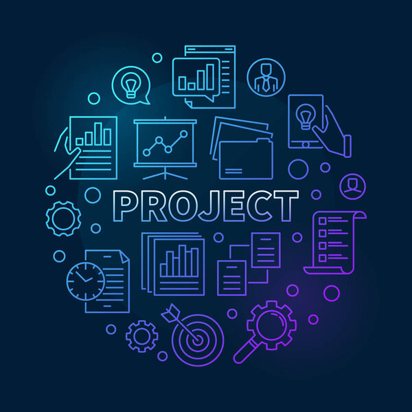 Project vector round business concept blue outline illustration