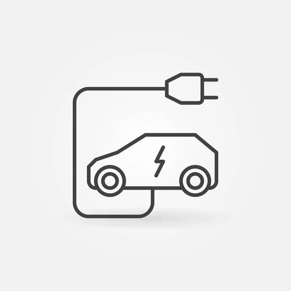 Carro elétrico com plug vetor ícone mínimo no estilo de linha — Vetor de Stock
