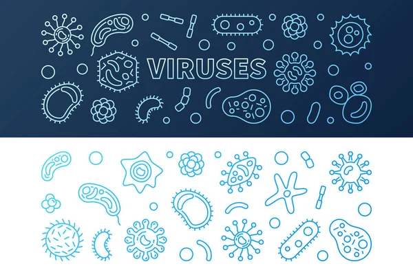 Viruses creative blue horizontal banners - vektor illustration - Stok Vektor