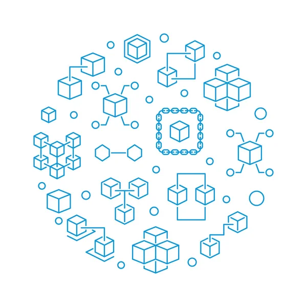 Blockchain crypto vector illustrazione blu rotonda in stile linea — Vettoriale Stock