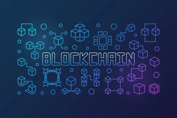 Blockchain Krypto-Vektor helle Umrisse horizontale Illustration — Stockvektor