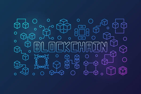 Blockchain kripto vektor garis besar gambar horisontal terang - Stok Vektor