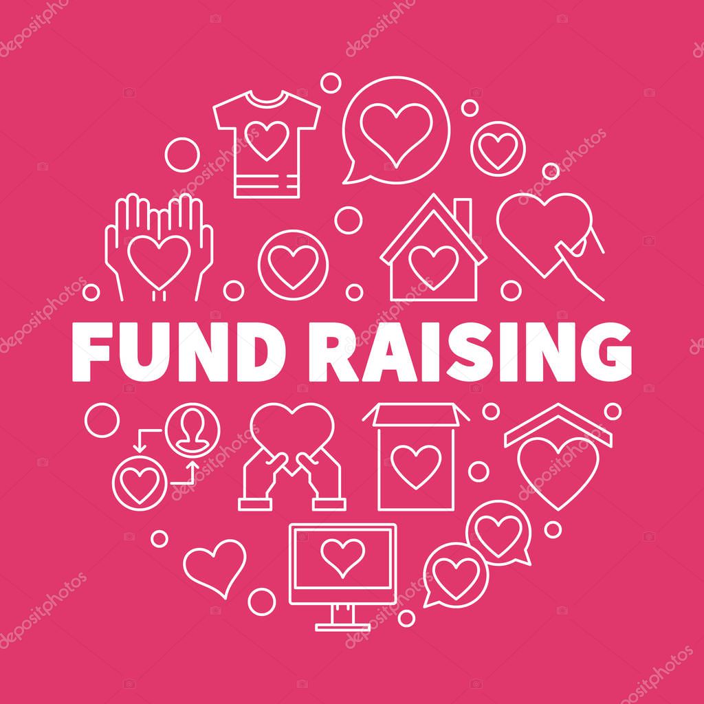 Fund Raising round vector concept outline illustration on red background