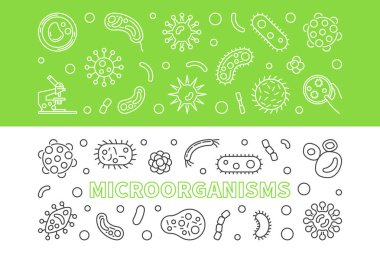 Mikroorganizmaların afiş. Vektör Mikrobiyoloji hat illüstrasyon
