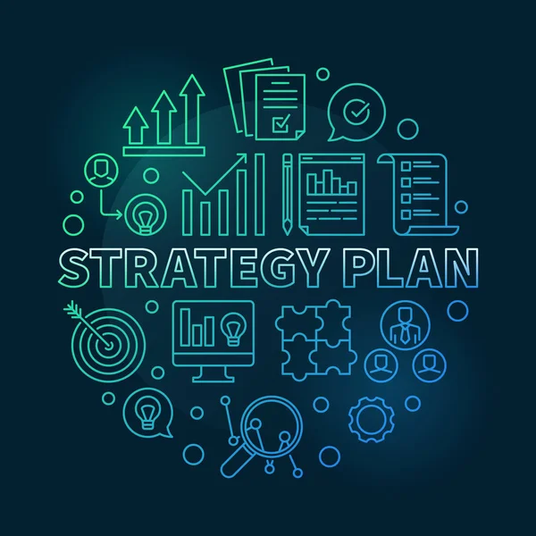 Strategie Plan Vektor kreisförmige farbige Abbildung im Linienstil — Stockvektor