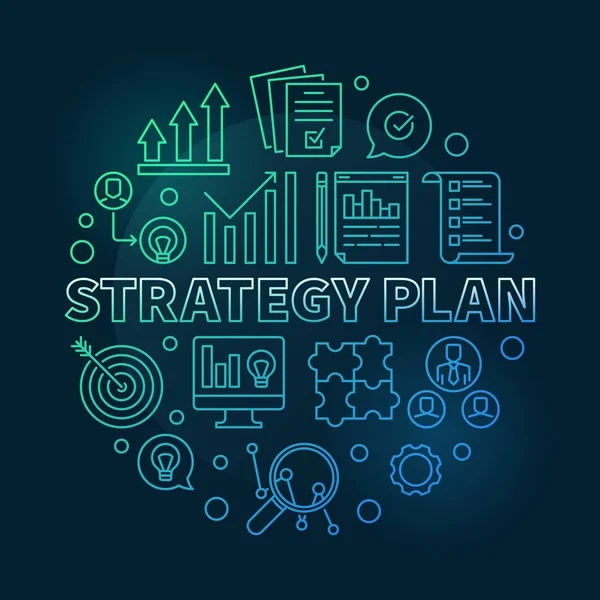 Plan de estrategia vector circular ilustración de color en estilo de línea — Archivo Imágenes Vectoriales