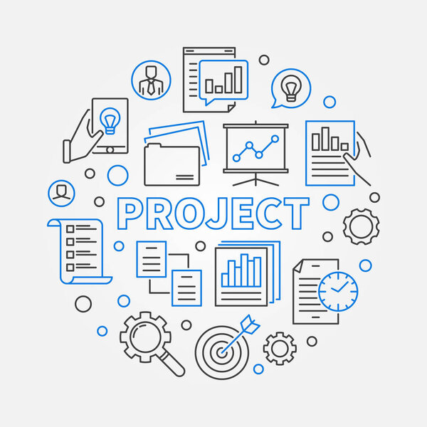 Project vector round illustration in thin line style