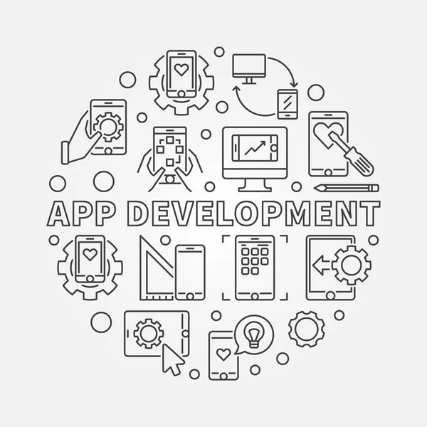 App Development vetor ilustração redonda em estilo de linha fina — Vetor de Stock