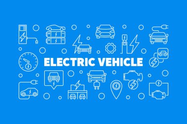 Elektrikli araç yatay çizgi afiş. Ev vektör çizim