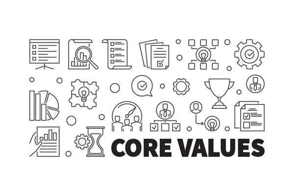 Core values horizontal outline banner. Vector illustration — Stock Vector