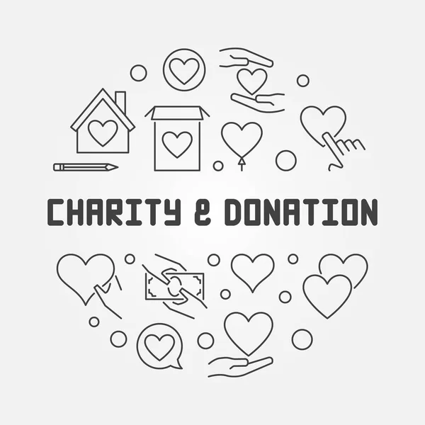 Charity and Donation round vector concept outline illustration — Stock Vector