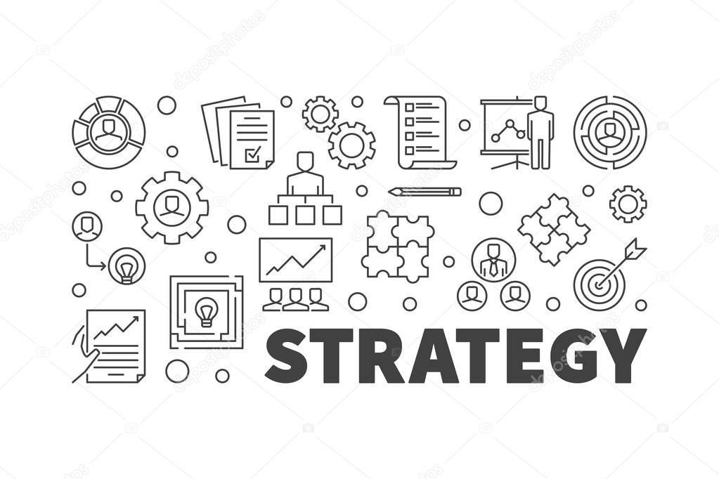 Strategy vector concept horizontal illustration or banner in thin line style