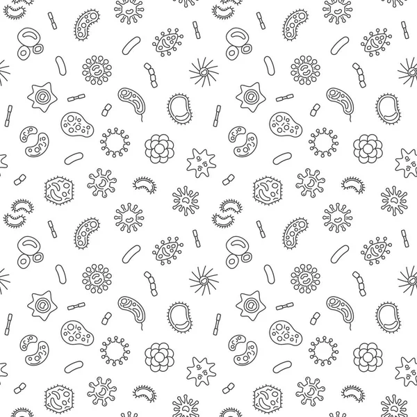 Bacteria vector simple seamless pattern in thin line style — Stock Vector
