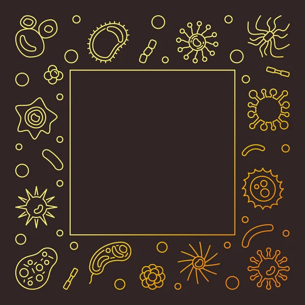 Células bacterianas quadrada moldura dourada. Ilustração do contorno do vetor — Vetor de Stock