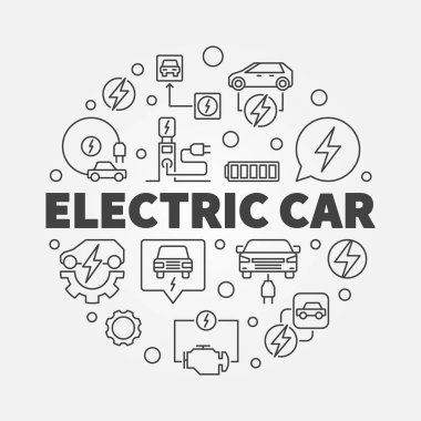 İnce çizgi stili resimde vektör yuvarlak elektrikli otomobil