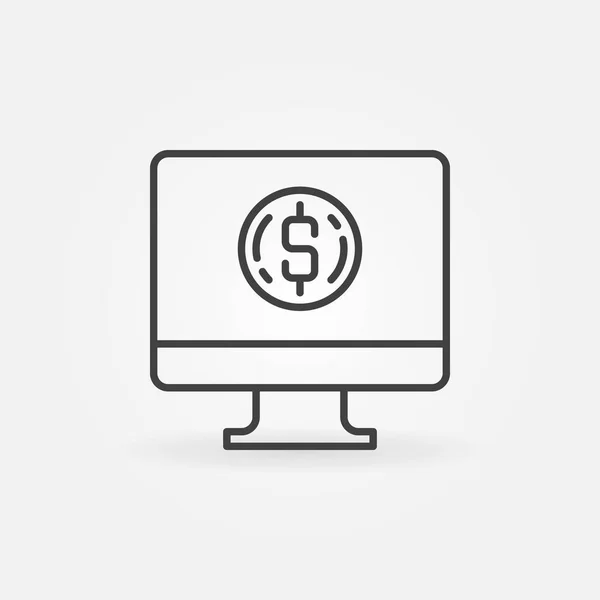 Ordenador con icono de contorno de moneda. Señal de donación de PC vectorial — Vector de stock