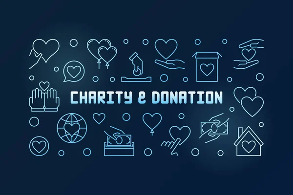 Charity and Donation vector blue modern outline banner — Stock Vector