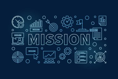 Misyon vektör mavi anahat illüstrasyon koyu arka plan üzerinde